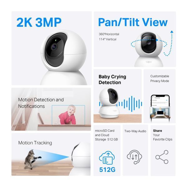 IP-Камера TP-LINK Tapo C210P2 3MP N300 microSD motion detection TAPO-C210P2 фото