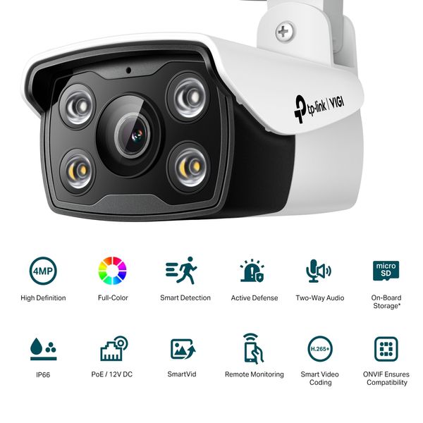 IP-Камера TP-LINK VIGI C340-4, PoE, 4Мп, 4 мм, H265+, IP66, Bullet, кольорове нічне бачення, зовнішня VIGI-C340-4 фото