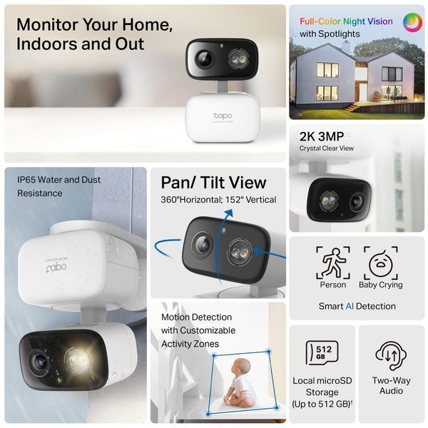 IP-Камера TP-LINK Tapo C216 3MP N300 microSD motion detection. зовнішня/внутрішня, AI TAPO-C216 фото