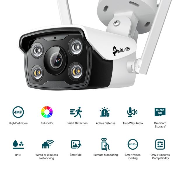 IP-Камера TP-LINK VIGI С340-W-4,PoE, 4Мп, 4 мм, Wi-Fi, H265+, IP66, Bullet, кольорове нічне бачення, зовнішня VIGI-C340-W4 фото