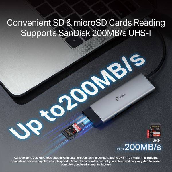 Хаб USB TP-LINK UH7020C USB-C > 2xUSB3.0/1xUSB-C/xHDMI/1xSD/1xmicroSD/1xPD 100Wh UH7020C фото