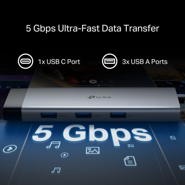Хаб USB TP-LINK UH9120C USB-C > 3xUSB3.0/1xUSB-C/xHDMI/1xRJ45/1xSD/1xmicroSD/1xPD 100Wh UH9120C фото