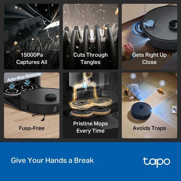Робот-пилосмок TP-LINK TAPO RV 50 PRO OMNI з вологим прибиранням + розумна док-станція з функцією автоматичного спорожнення TAPO-RV50-PRO-OMNI фото