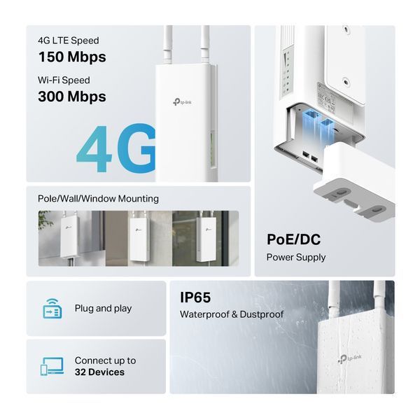 Зовнішній маршрутизатор TP-LINK TL-MR100 N300, 4G/LTE, 1xFE LAN/WAN TL-MR100-OUTDOOR фото