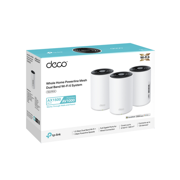 Система WiFi-Mesh TP-LINK Deco PX10 AX1500, 3xGE LAN/WAN, 3 мод, Powerline AV1000 DECO-PX10-3-PACK фото