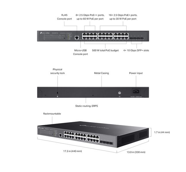 Комутатор TP-LINK SG3428XPP-M2 24x2.5GE (24xPoE), 4xSFP+, 500Вт, Керований L2 SG3428XPP-M2 фото