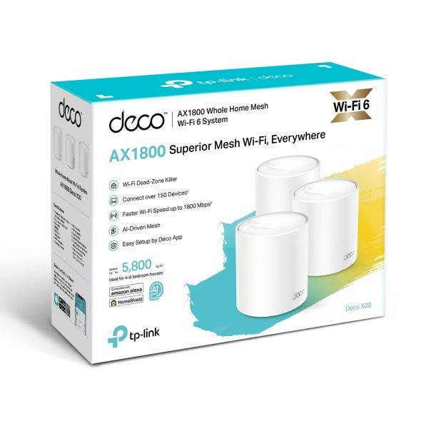 Система WiFi-Mesh TP-LINK Deco X20 AX1800, 1xGE LAN, 1xGE WAN, 3мод DECO-X20-3-PACK фото