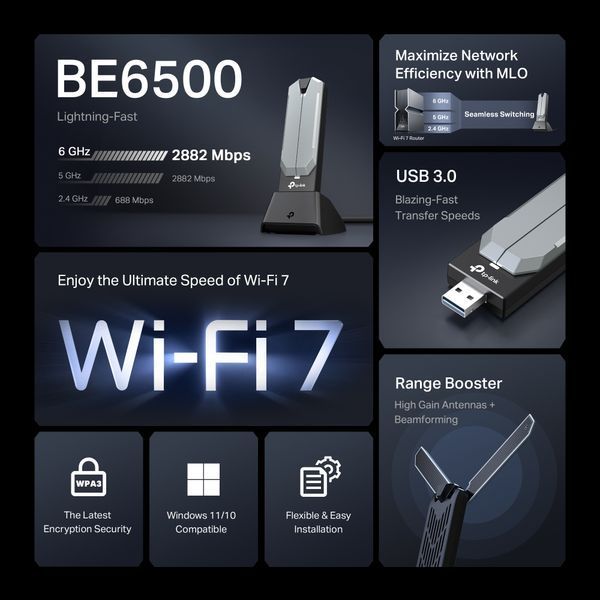 Адаптер WiFi TP-LINK Archer TBE400UH BE6500, USB ARCHER-TBE400UH фото